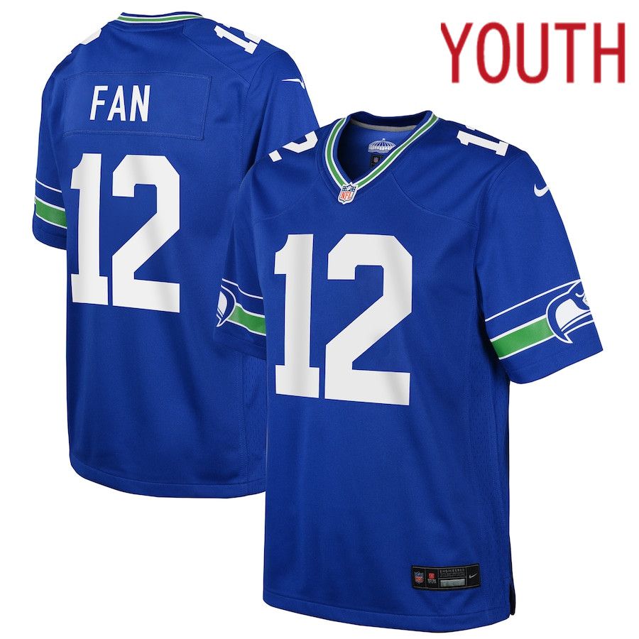 Youth Seattle Seahawks #12 Fan Nike Royal Throwback Player Game NFL Jersey
